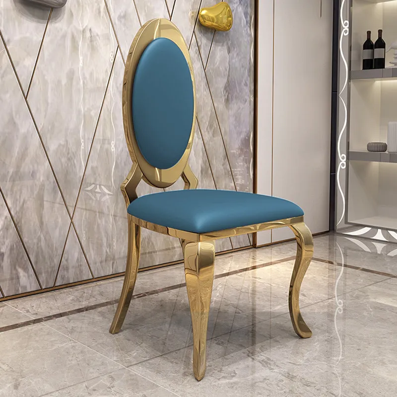 Light luxury stainless steel backrest dining chair simple luxury fashion leather chair flannel hotel coffee dining room metal