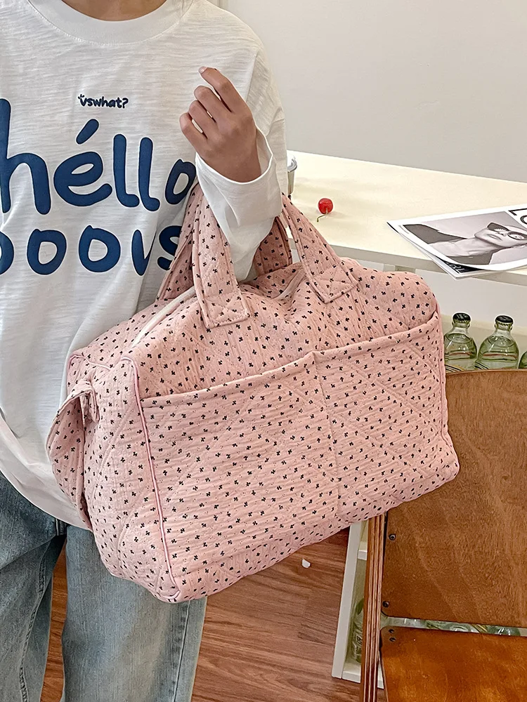 

Pink floral print handbag for women2026New model of the year, large-capacity multifunctional commuter bag, lightweight fabric tr