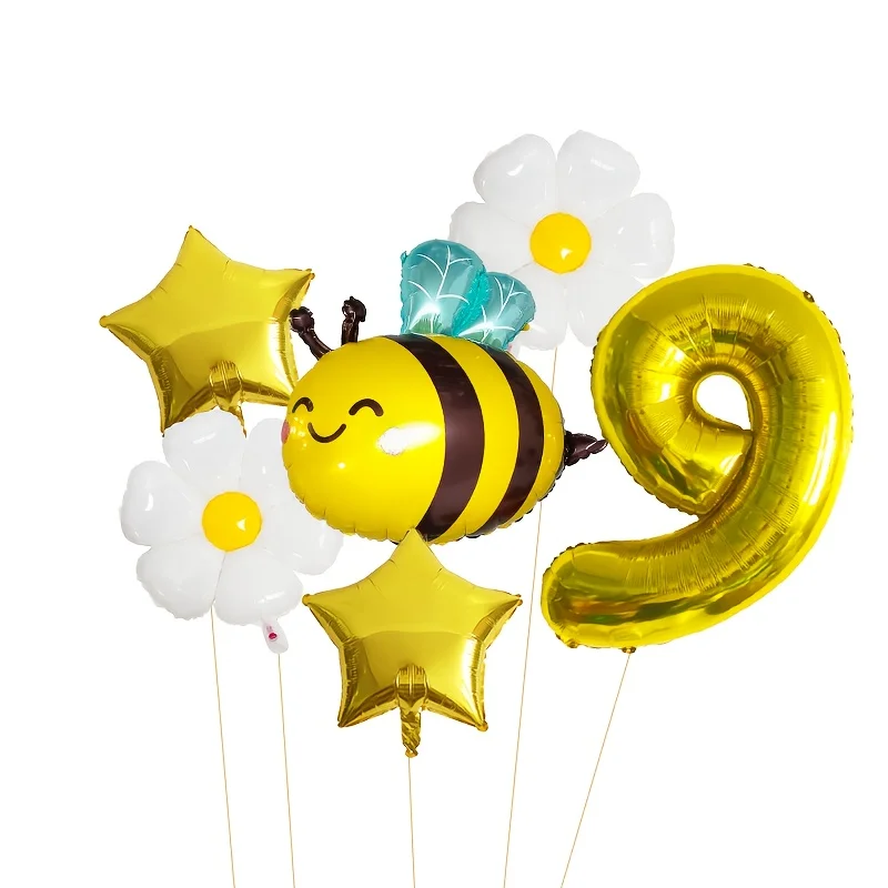 1 ensemble de ballons en aluminium thème abeille marguerite, 32 pouces, chiffres 1-9, fête d'anniversaire pour enfants, remise de diplôme, fête des mères, décoration