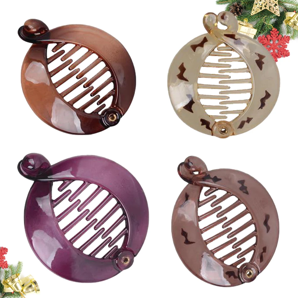 

4 Pcs Hair Clips Resin Cowhells Non Slip Leopard Print Banana Ponytail Accessories Women Kids Stylish Hairpins