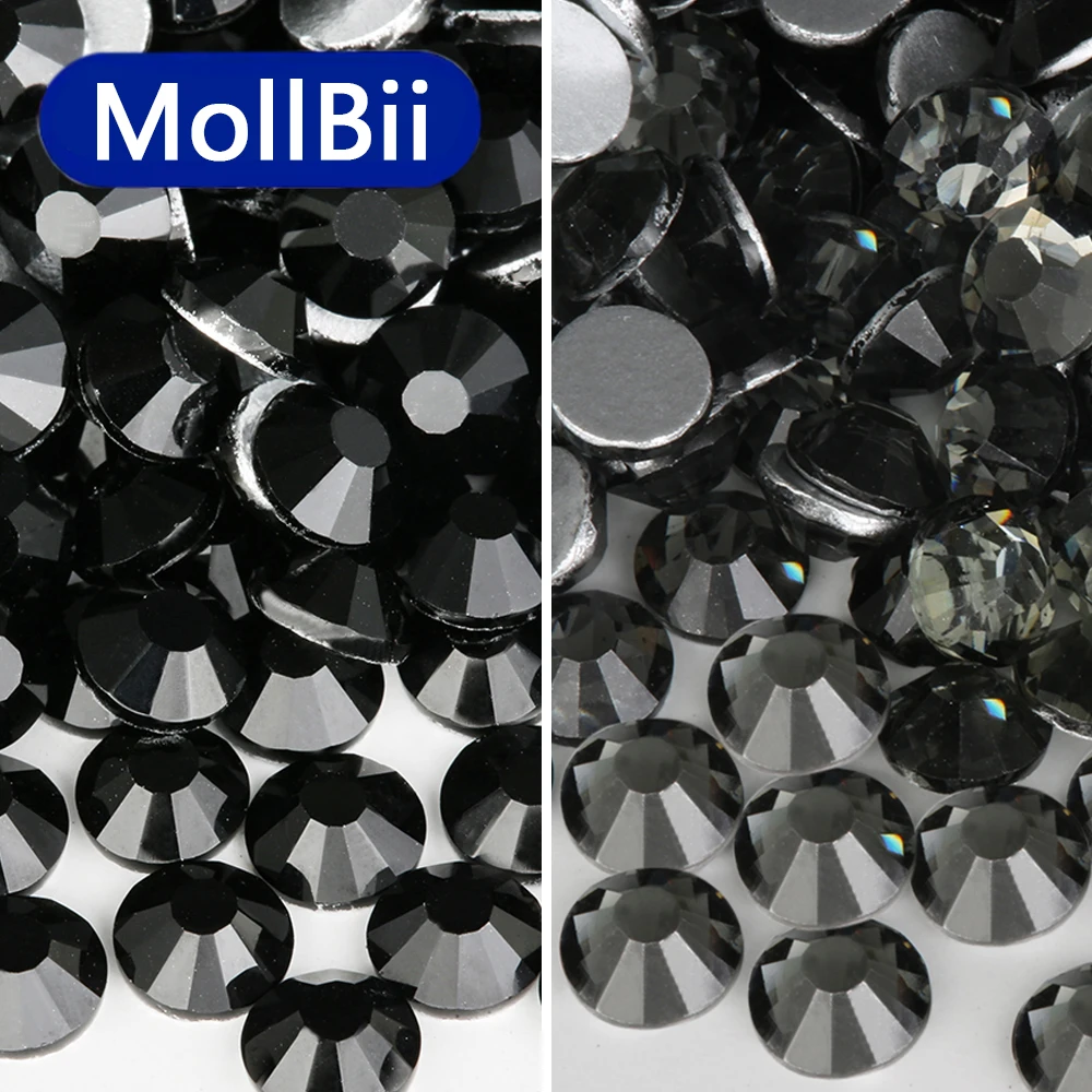 

MollBii Jet Black SS3-SS30 Glass Crystal Non HotFix Rhinestones Flatback Strass Stone For DIY Nail Art Fabric Clothes Decoration
