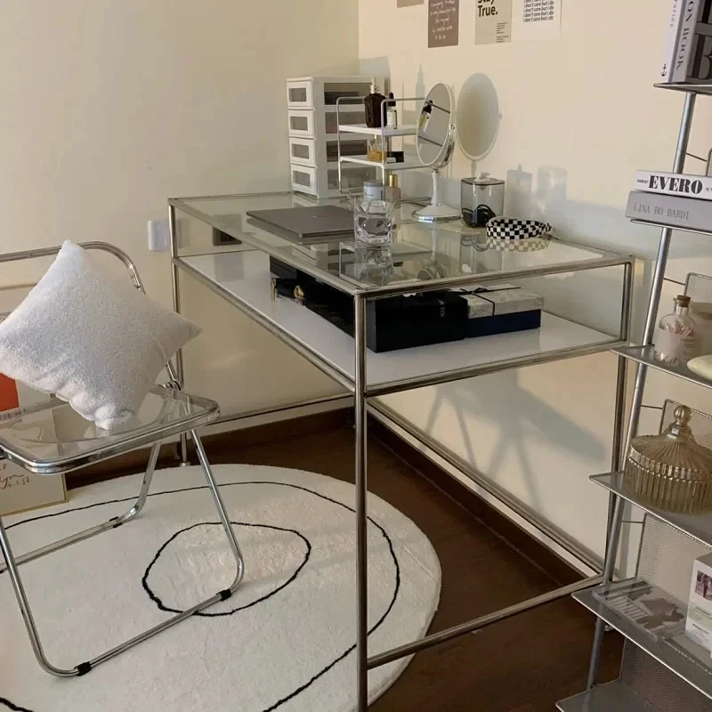 

Medieval stainless steel Zhongdao light luxury metal transparent glass dressing table
