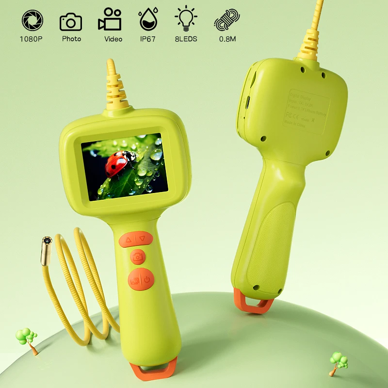 Children's Endoscope 2.4'' Screen Handheld Hidden Corners Inspection Borescope 8LED Waterproof Snake Camera for Kids Exploration