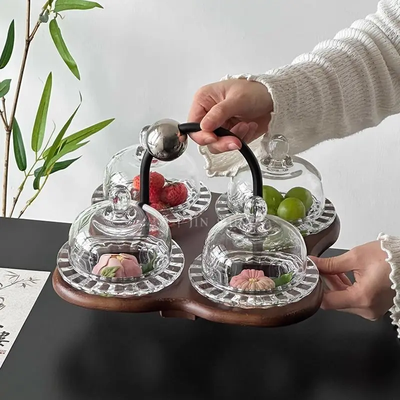 

Light Luxury High-end Glass Dried Fruit Plate,Afternoon Tea with Cover,Snack,Retro Grid,Fruit,Snack Storage Trays Organization