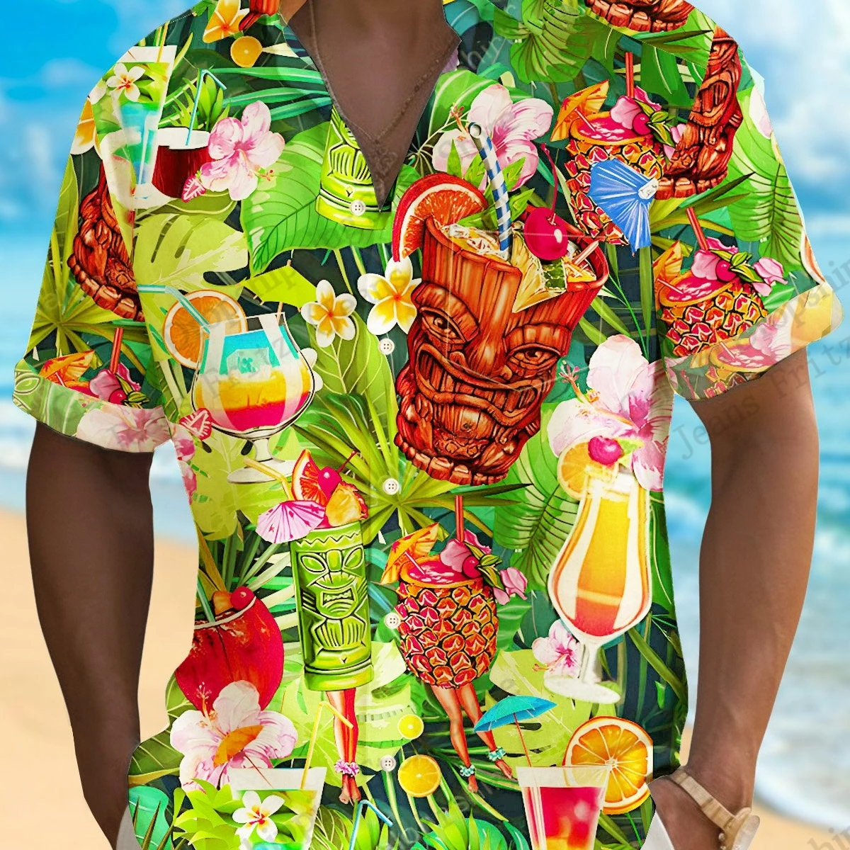 

Tiki Cup Mask Floral 3d Print Shirt Men Women Fashion Aloha Beach Vacation Hawaiian Shirt Short Sleeve Camp Blouse Men Clothes