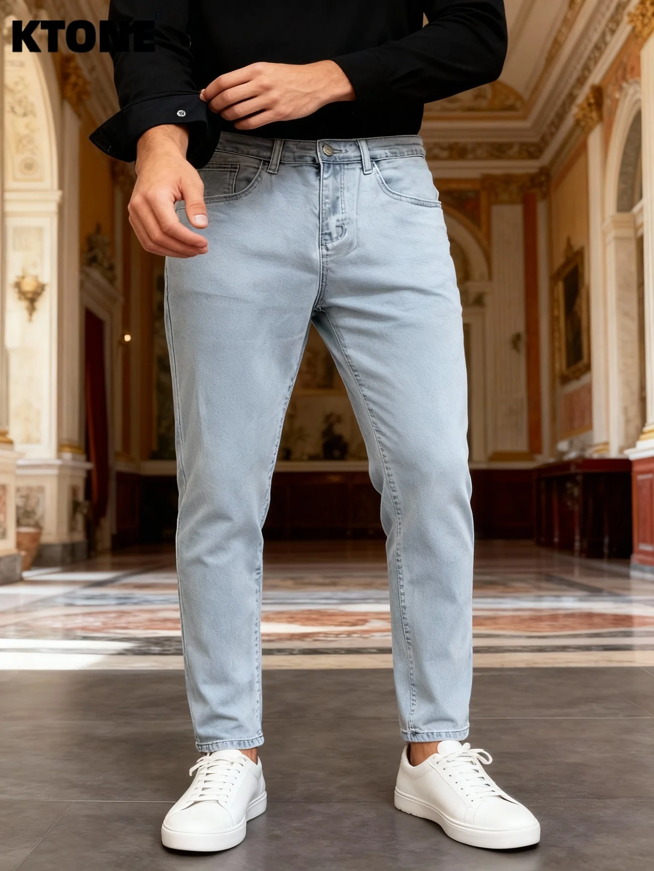 

Men's French Romantic Style Slim Fit Skinny Jeans for Dating & Lavender Manor Picnic