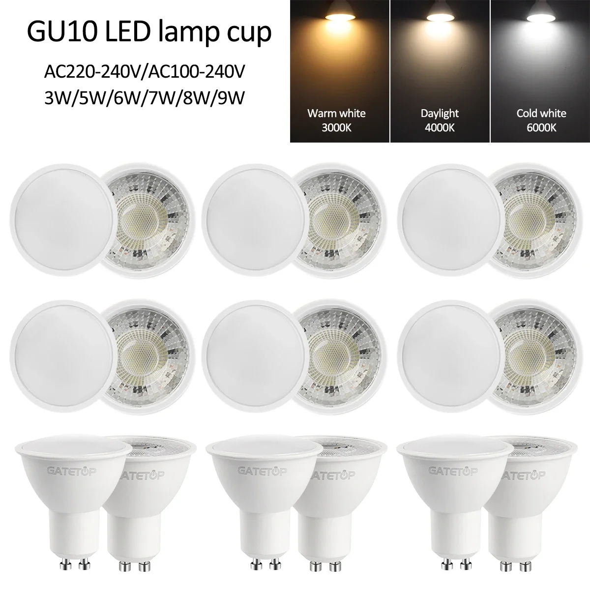 

50pcs Energy-efficient LED Spotlight Gu10 Base AC220V AC110V 100V 3000K/4000K/6000K Foco Bulb Lamp for Home Decoration