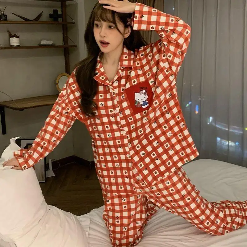 

Sanrio Hello Kitty women's Pajamas Set Sleepwear Cotton Students Home Outdoor Wear Cute Korean Japanese Style Internet Famous