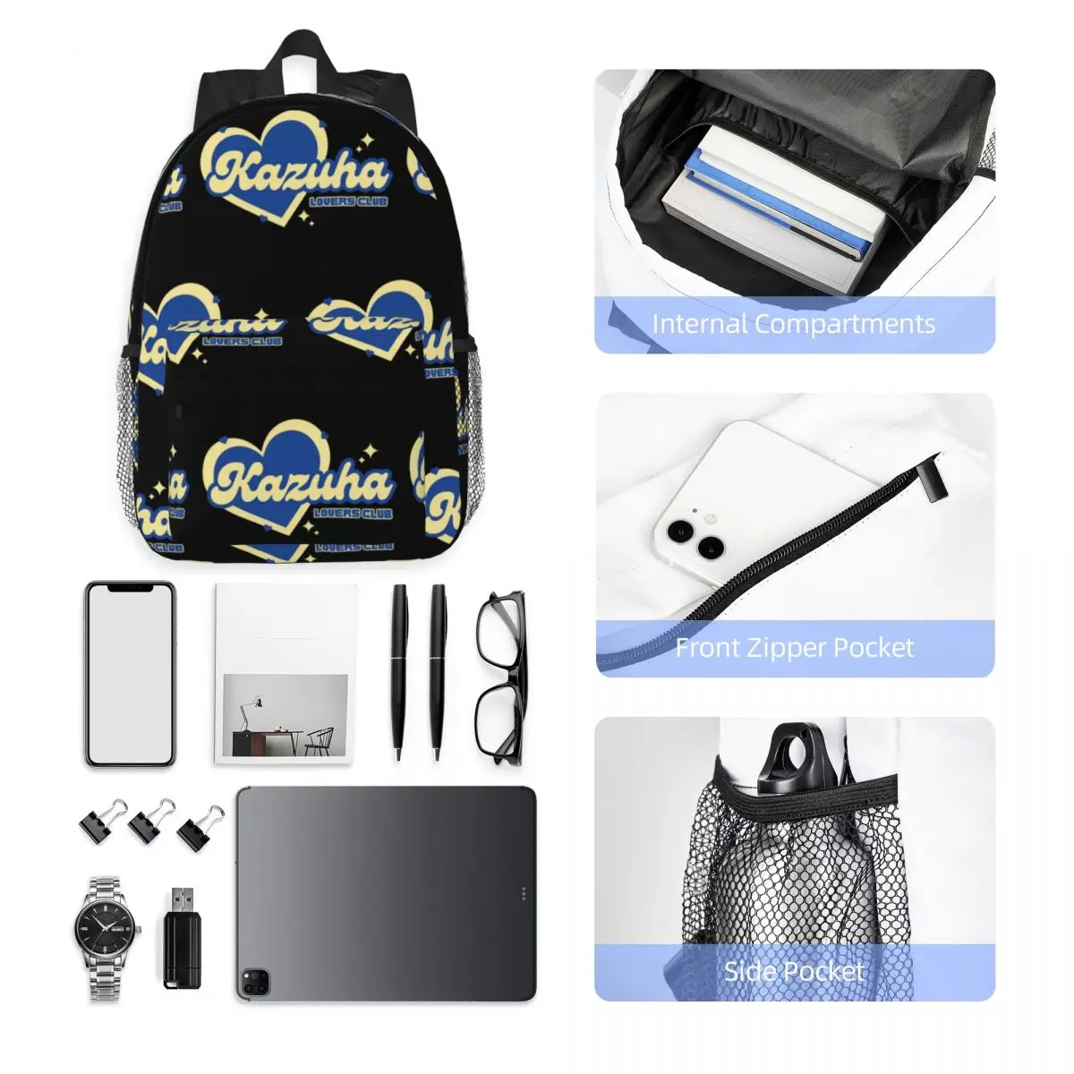 Kazuha Lovers Club Backpack Hot Sale Daypack Large Capacity Boys Girls BookBag Shoulder Bags for Men Women School Bag