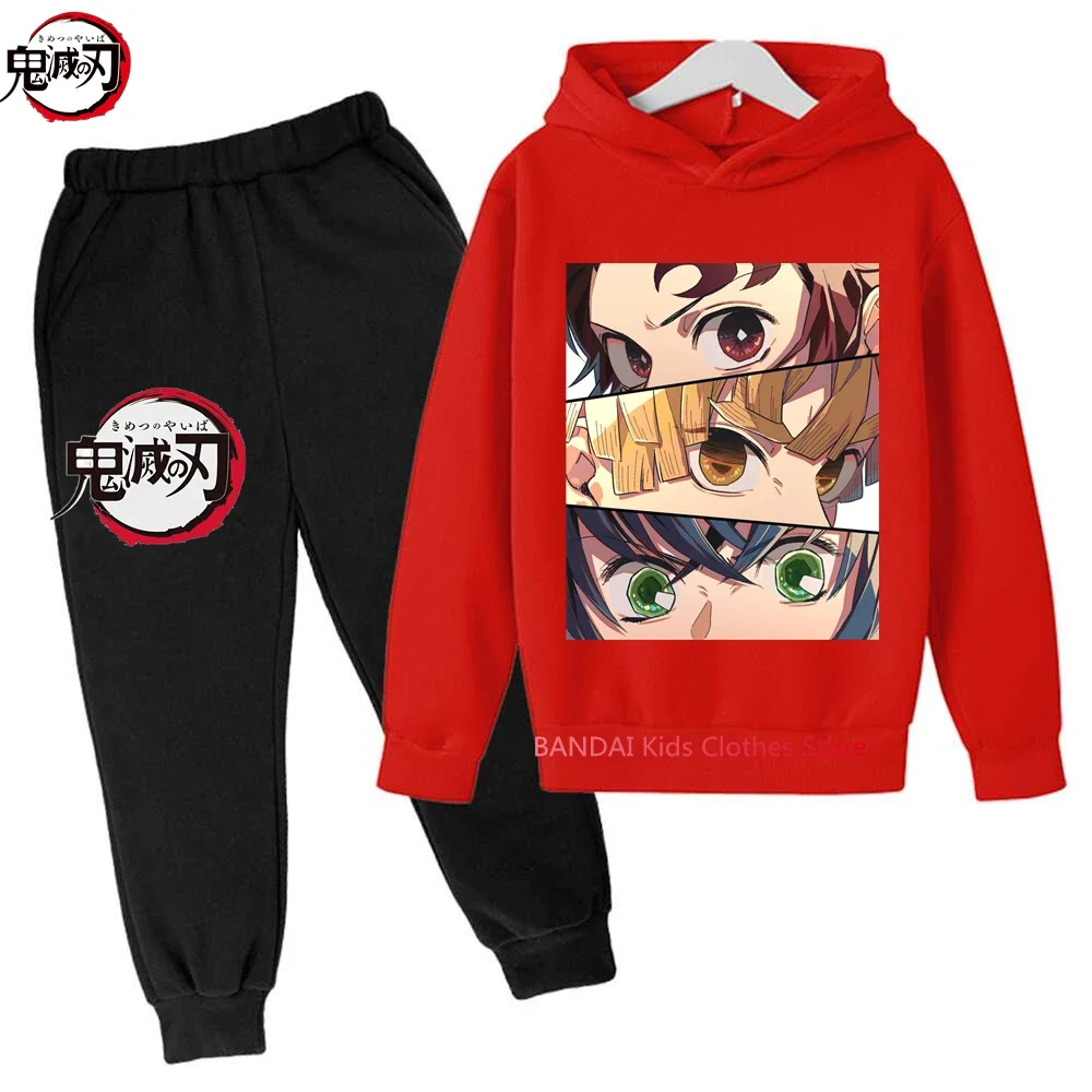 Anime Demon Slayer Hoodie Set Kids Kamado Nezuko Kimetsu No Yaiba Girls Streetwear Sweatshirts Baby Boys Tops Pullovers Sudadera