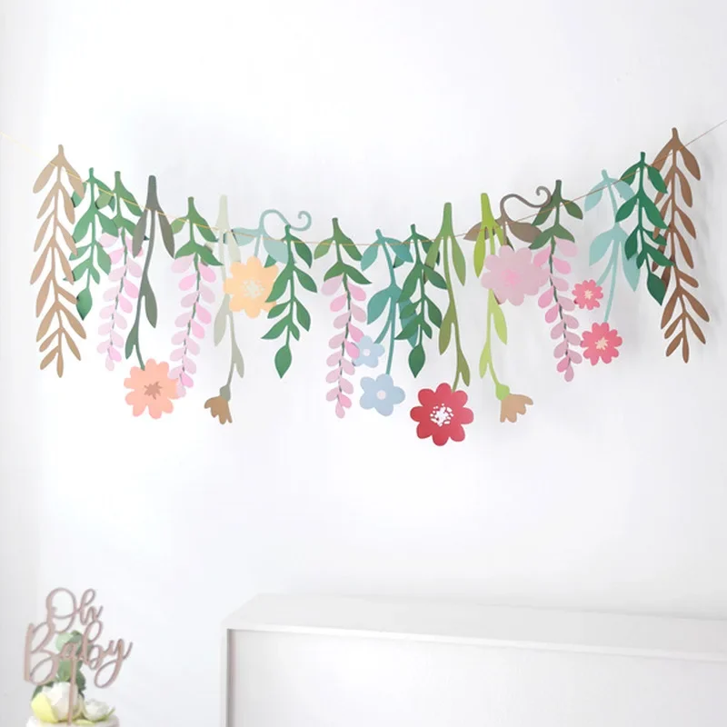 Leaves Flower Banners Summer Sunflower Bedroom Kindergarten Wall Background Hanging for Wedding Birthday Baby Shower Party Decor