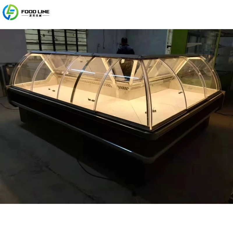 Customized Fresh Meat Display Curved Glass Meat Showcase Deli Case/Showcase/curved Glass Serve Cooler Supermarket Refrigerator