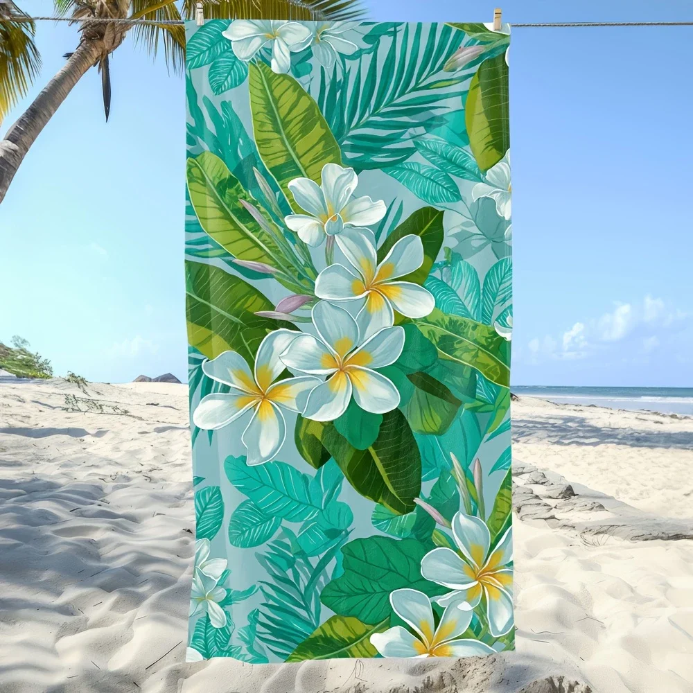 Tropical Plumeria Beach Towel Single Sided 2DPrint Quick Dry Microfiber Towel for Pool Beach Swimming Vacation for Summer Lovers