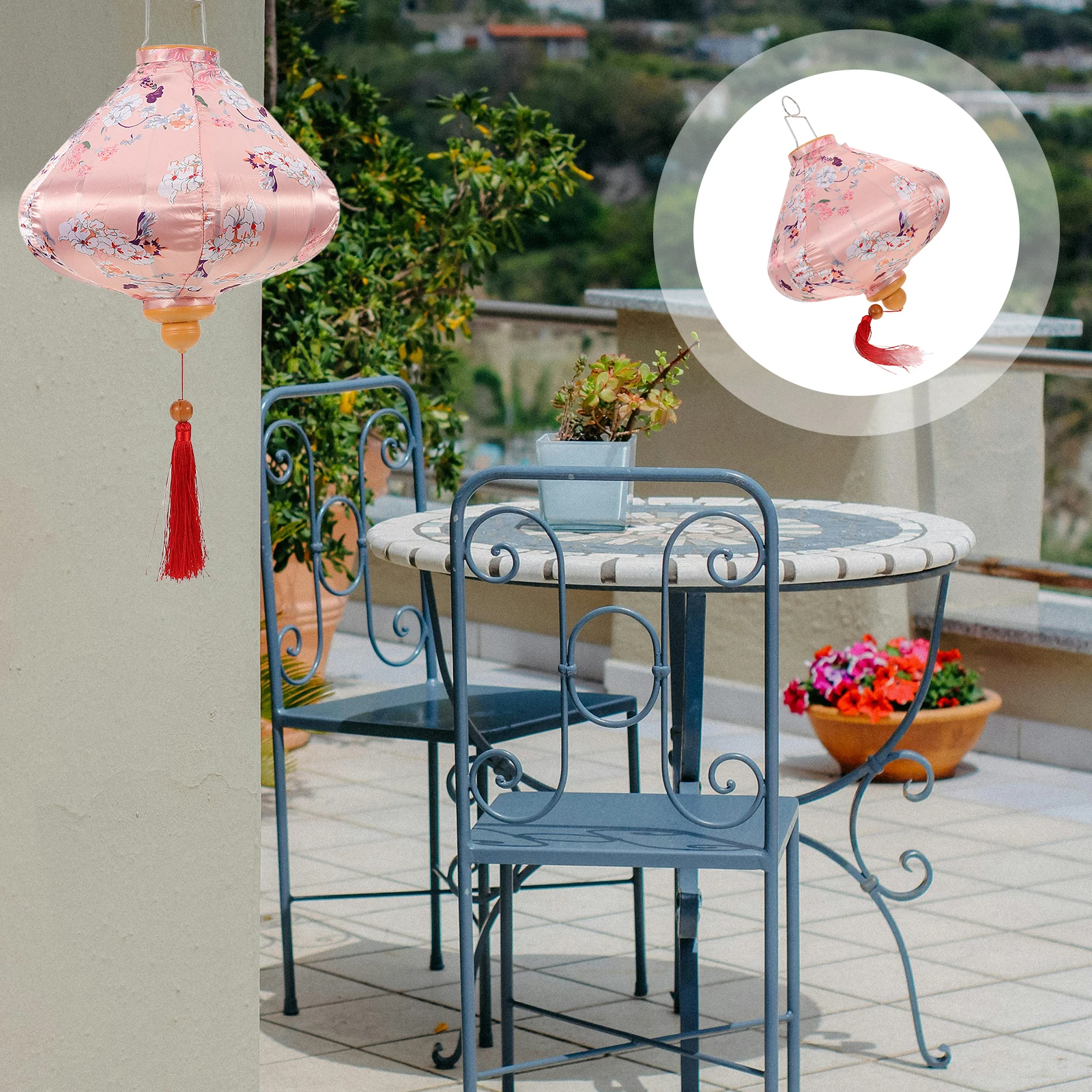 

Chinese Lantern Silk Lantern Decorative Outdoor Vietnamese Hanging Light Solar Powered Weather Resistant Style