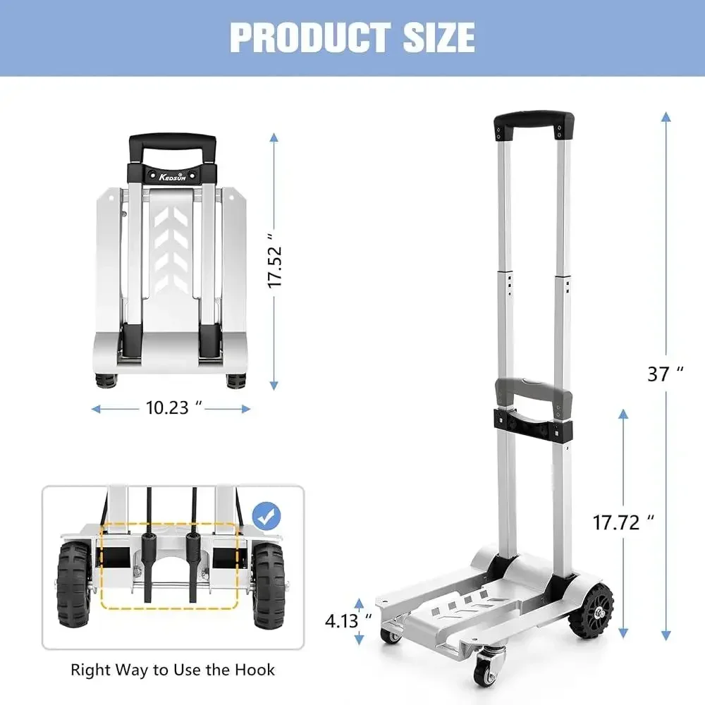 270LBS الثقيلة للطي شاحنة يدوية الألومنيوم عربة المرافق مع 4 عجلات خزان متقدمة الأمتعة التسوق نقل البضائع #6