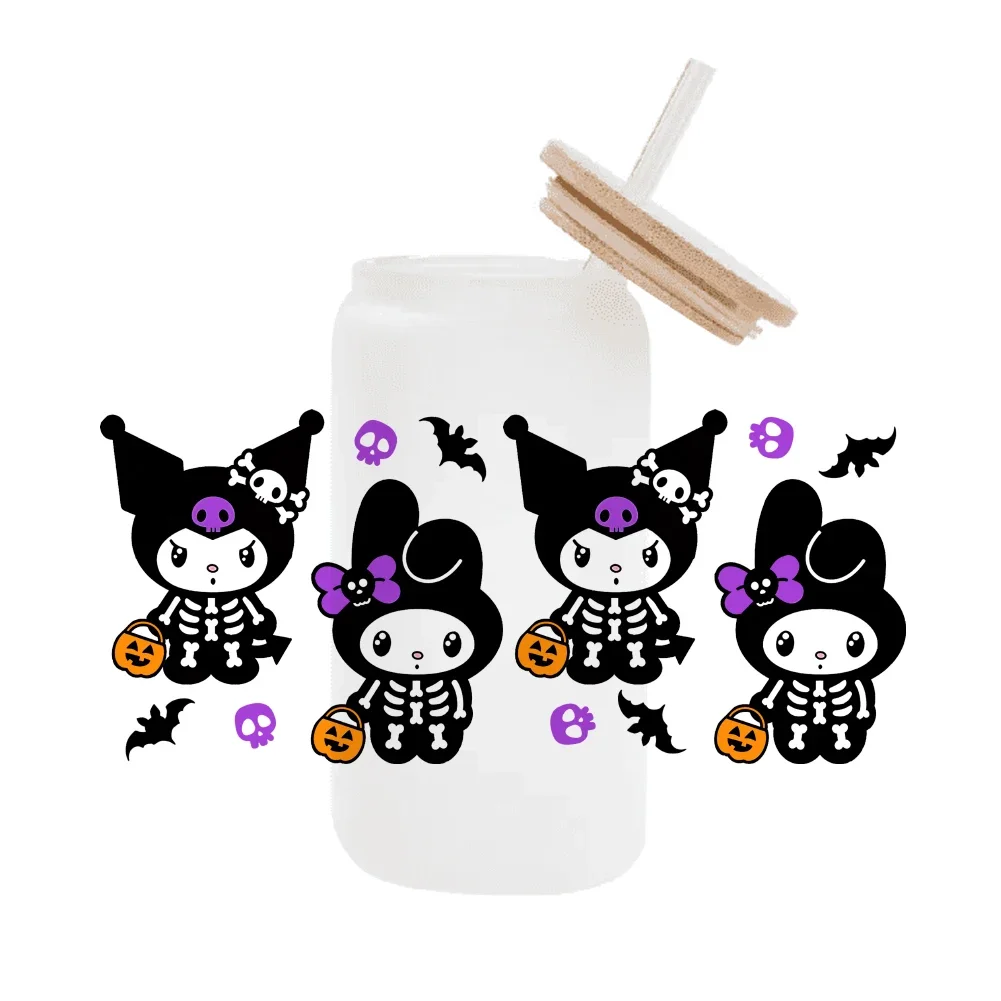 Halloween Sanrio Hello Kitty New Halloween Pumpkin Head Cartoon UV DTF Cup Mug Wraps Sticker DIY 3D Deca For 16oz Libbey Glass