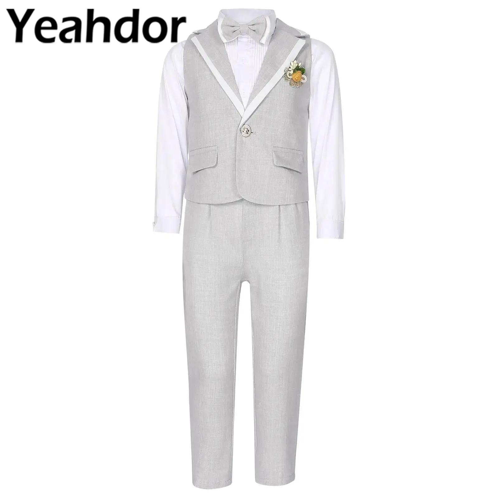 Kids Long Sleeve Wedding Sets Classic British Style Gentleman Suits Toddler Birthday Party Suit for Boy Formal Christening Gown