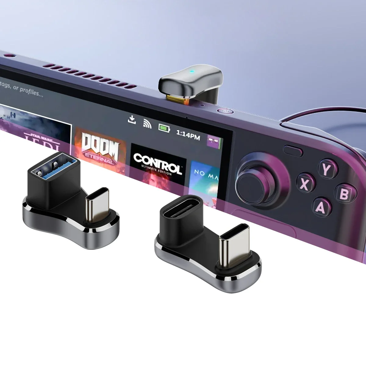 Adaptador USB C de Ângulo de 180 Graus, USB-C 20Gbps PD 140W, Conversor em Forma de U para Acessórios Steam Deck