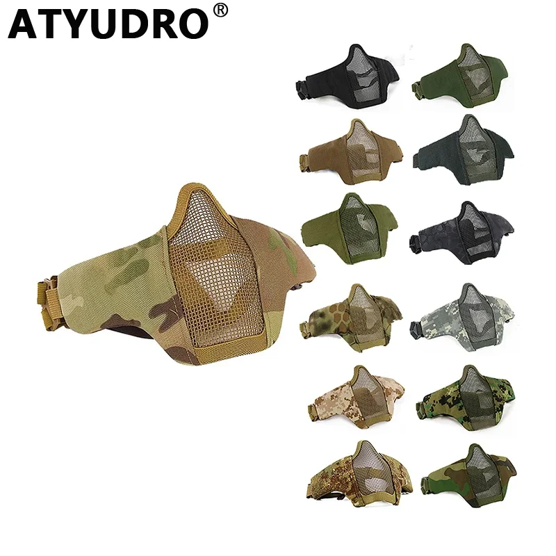 

ATYUDRO Tactical Steel Mesh Half Face Mask Breathable Low-carbon Protective Shooting Paintball CS Wargame Airsoft Accesories