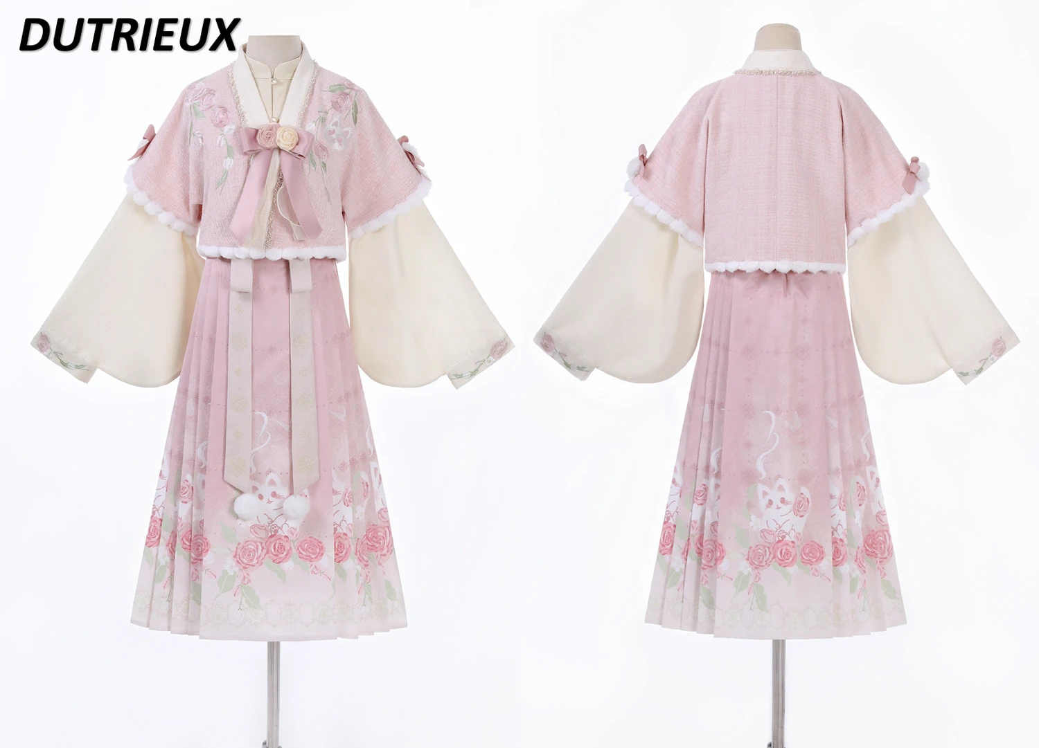 Jupe longue cheval imprimée pour fille, chemise à manches longues, manteau rose imbibé, style national amélioré, automne et hiver, mignon, 03