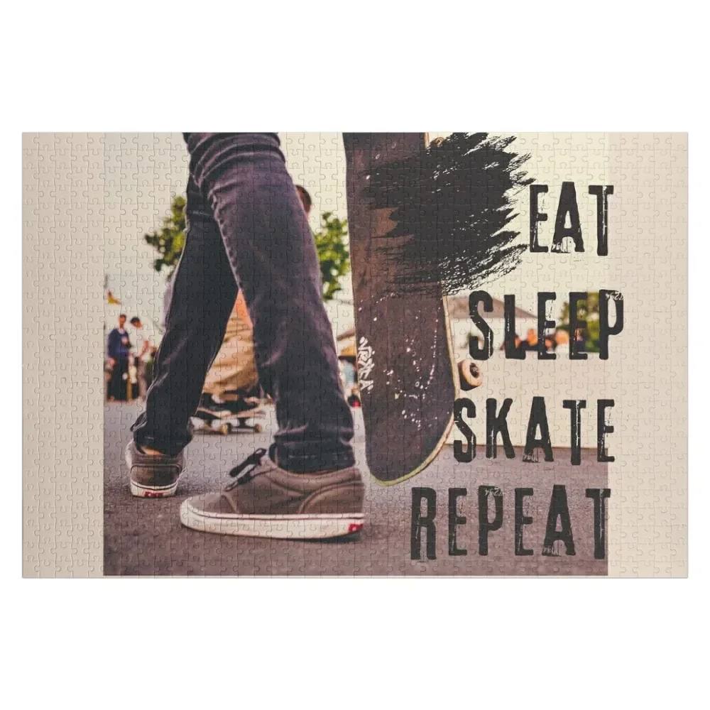 

Eat Sleep Skate Repeat Skater Guy Walking Jigsaw Puzzle Personalised Name Custom Name Wood Wooden Animal Puzzle