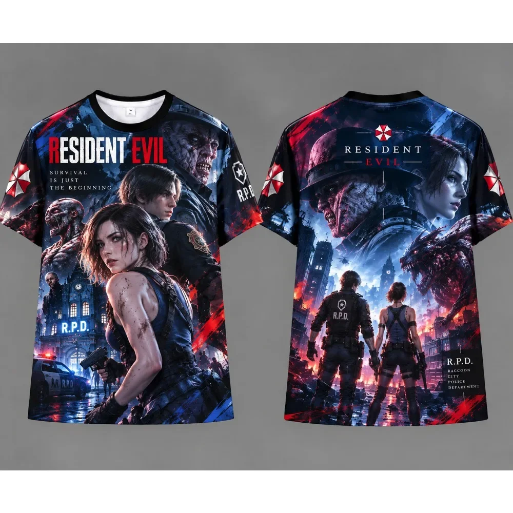 Resident Evil 3D Print T-shirt Unisex Game Zombie RPD Short Sleeve Tees Casual Streetwear Men's T-shirt Women's T-shirt Harajuku