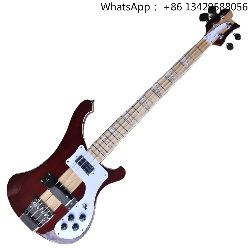 Flyoung Wine Red Neck Through 4 Strings Electric Bass Guitar Custom Made