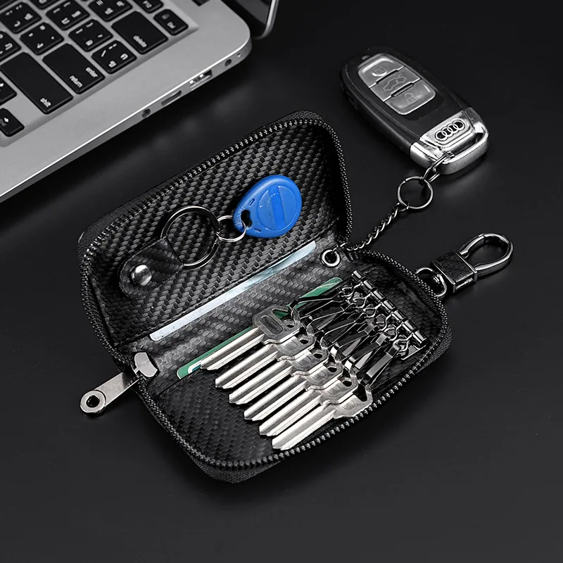 Carbon Fiber Fabric Keychain Unisex Key Bag Multifunction Organizer Wallet Holder Smart Housekeeper Car Small Case Keys Pouch