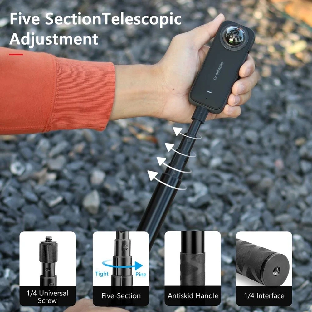 Für insta360 ace pro unsichtbarer selfie stick für gopro 12 insta360 x4 x3 go3 dji action 4 aluminium legierung selfie stick zubehör