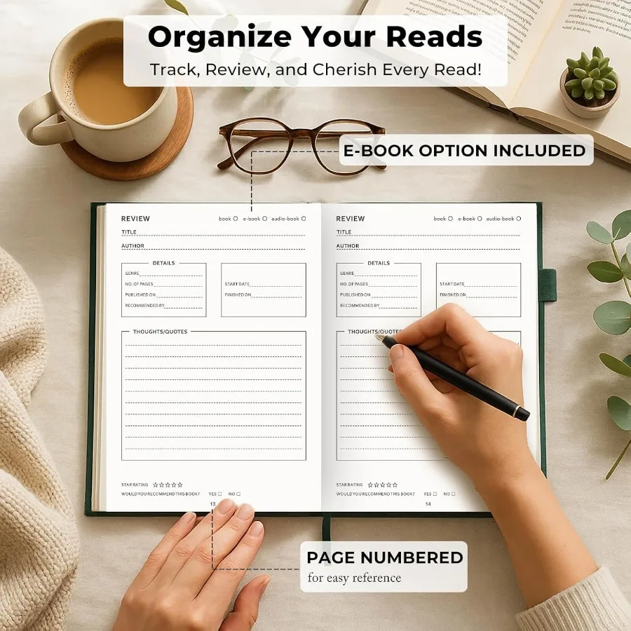 Элегантный Jourl для чтения 60-книго журнала с держателем для ручек и задним карманом Отслеживайте свой герой чтения Идеальный подарок для книги L