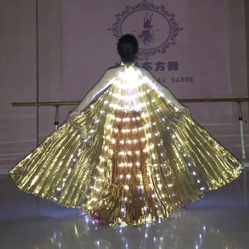Alas LED para danza del vientre, actuación de fiesta, alas de Isis doradas fluorescentes, disfraces de Carnaval para danza del vientre, espectáculos para adultos