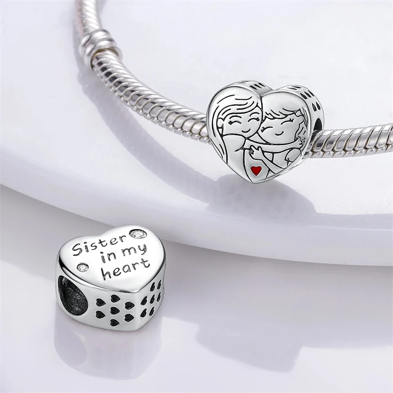 Silver Plated Boy Girl Couple Lovers Beads Charms Zirconium Dangle Fit Original Pandora Bracelet Necklace Jewelry Women Gift