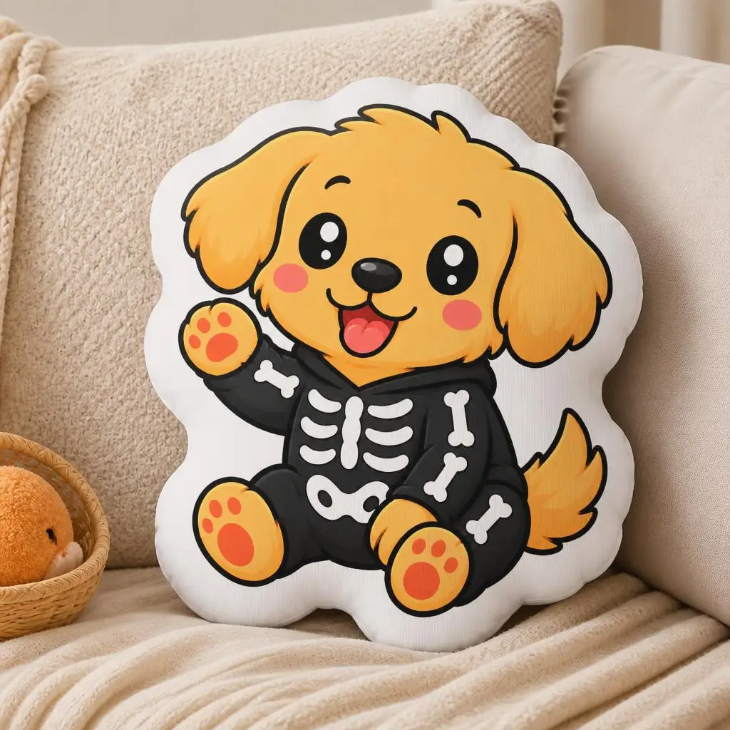 Halloween Dog Skeleton Costume Pillow Cute Cartoon Puppy Cushion Shaped Stuffed Throw Pillow for Sofa Home Decor Spooky Gift