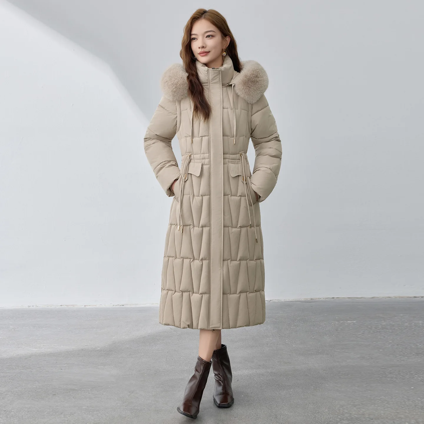 

Women's Mid-length Coat Winter Fashion Loose Fit Detachable Sleeves Fur Collar Outwear Thickened Warm Hooded Down Cotton Jacket