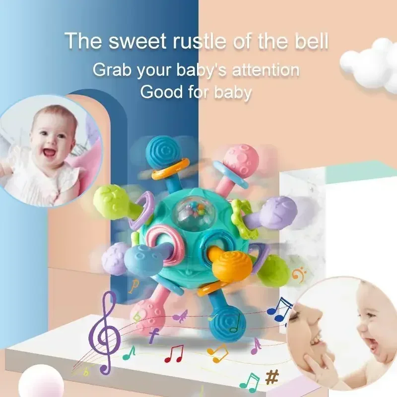 Baby Rotating Rattle Ball Toys Grasping Activity Baby Development Toy Silicone Teether Baby Sensory Toys for Babies 0 12 Months