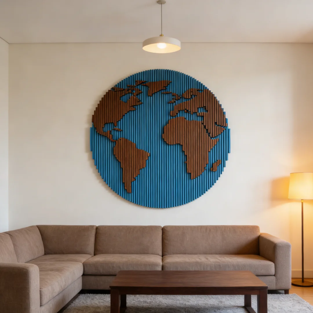 ！@Large Wood World Map Pattern Wall Decor Relief Cartographic Artwork Home Decor Piece Restaurant Hotel Lobby