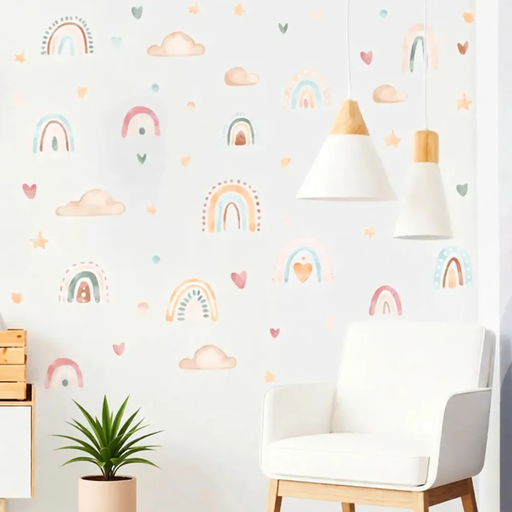 Creative Rainbow Cloud Love Element Self Adhesive Detachable PVC Wall Stickers Room Living Room Decoration Stickers