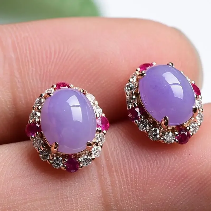 

Natural Chalcedony Violet Earings Stud Classic New in Silver Inlaid Exquisite Crystal Pink Earrings for Women Wedding Jewelry