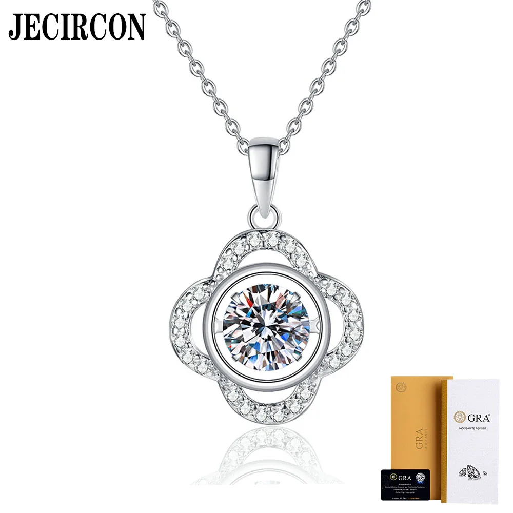 

JECIRCON 925 Sterling Silver Necklace for Women 1 Carat Moissanite Smart Flower Pendant Sweet Light Luxury Wedding Party Jewelry