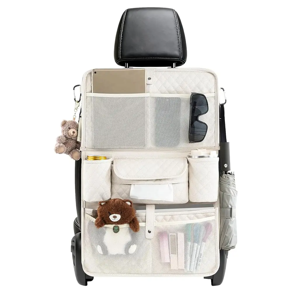 

Free Shipping Car Backseat Organizer with Foldable Table Tray - 11 Storage Pockets PU Leather Back Seat Organizer with Tablet Ho