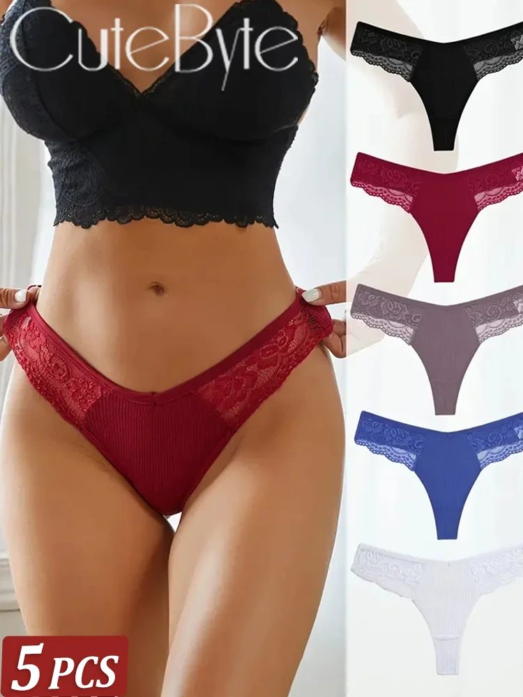 New 5Pcs Cotton G-strings Lingerie for Women Sexy Lace Panties Thongs Female Underwear, Underpant, Intimates S-XL