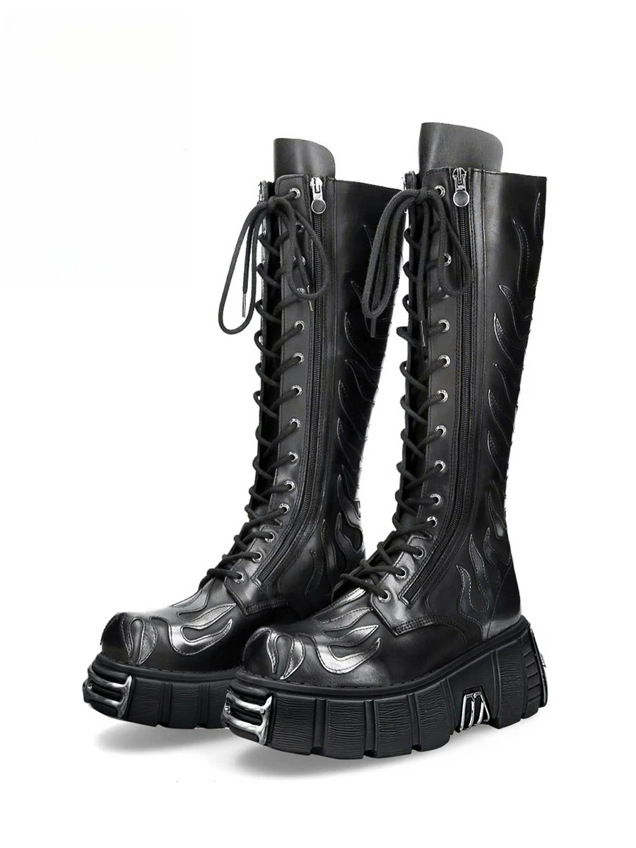 Botas altas en cuir véritable pour femmes, chaussures cordones, plateforme optique, Parker rond astronomique, conciso, sexy,