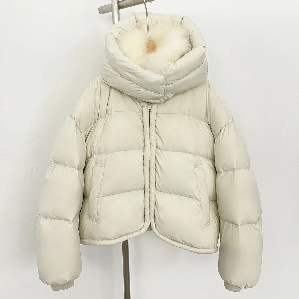 OFTBUY Puffer Jacket Women Real Fur Coat Big Real Raccoon Fox Fur Collar Autumn Winter Female Fashion Short White Duck Down Coat