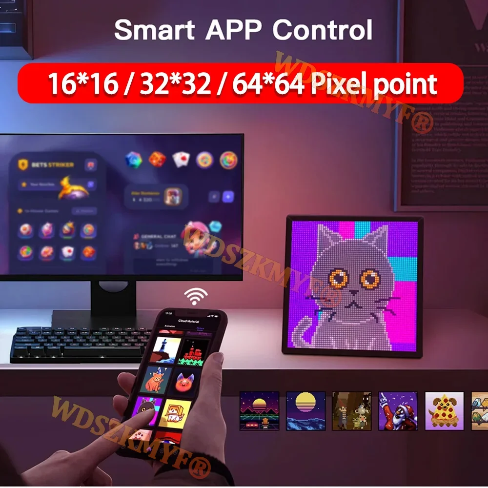 

LED Pixel Display with App Control DIY Mode Text Programmable LED Screen Pixel Clock Ideal for Home Decor Bar Night Light