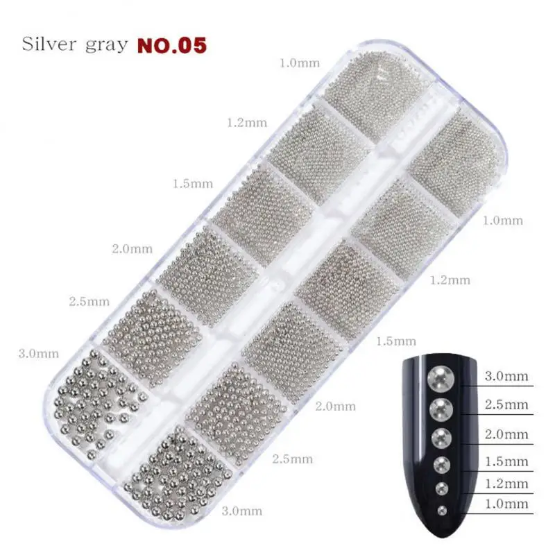 Nail Jewelry Nail Art Accessories Nail Art Small Steel Ball 12 Grid Long Box Stainless Steel Metal Bead Metal Nail Drill