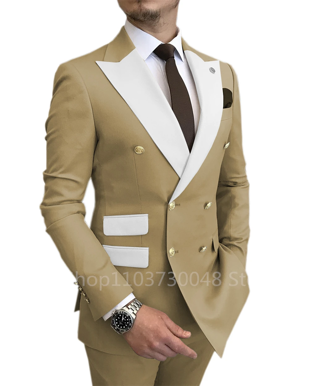 New Design Slim Fit 2 Piece Wedding Men Suits Solid Groom Tuxedos Formal Suits for Prom Party Best Man Peak Lapel Blazer Pants