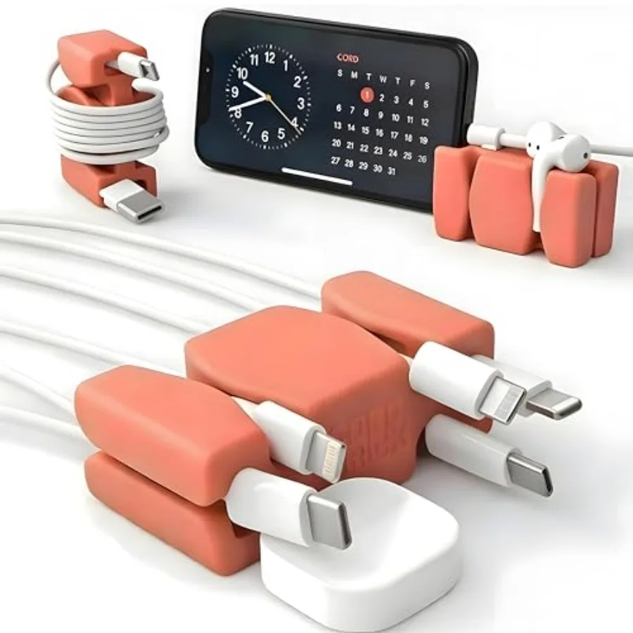 

4PK Silicone and Steel Weighted Cord Holders for Bedside. Travel Phone Cable Organizers. Multiuse iPhone Accessories. Small Gif