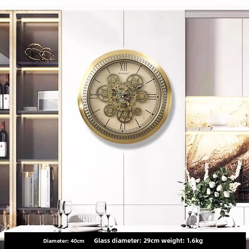 Industrial Wind Silent Rotating Gear Wall Clock American Retro Mechanical Clock Living Room Decoration Light Luxury Wall Clocks