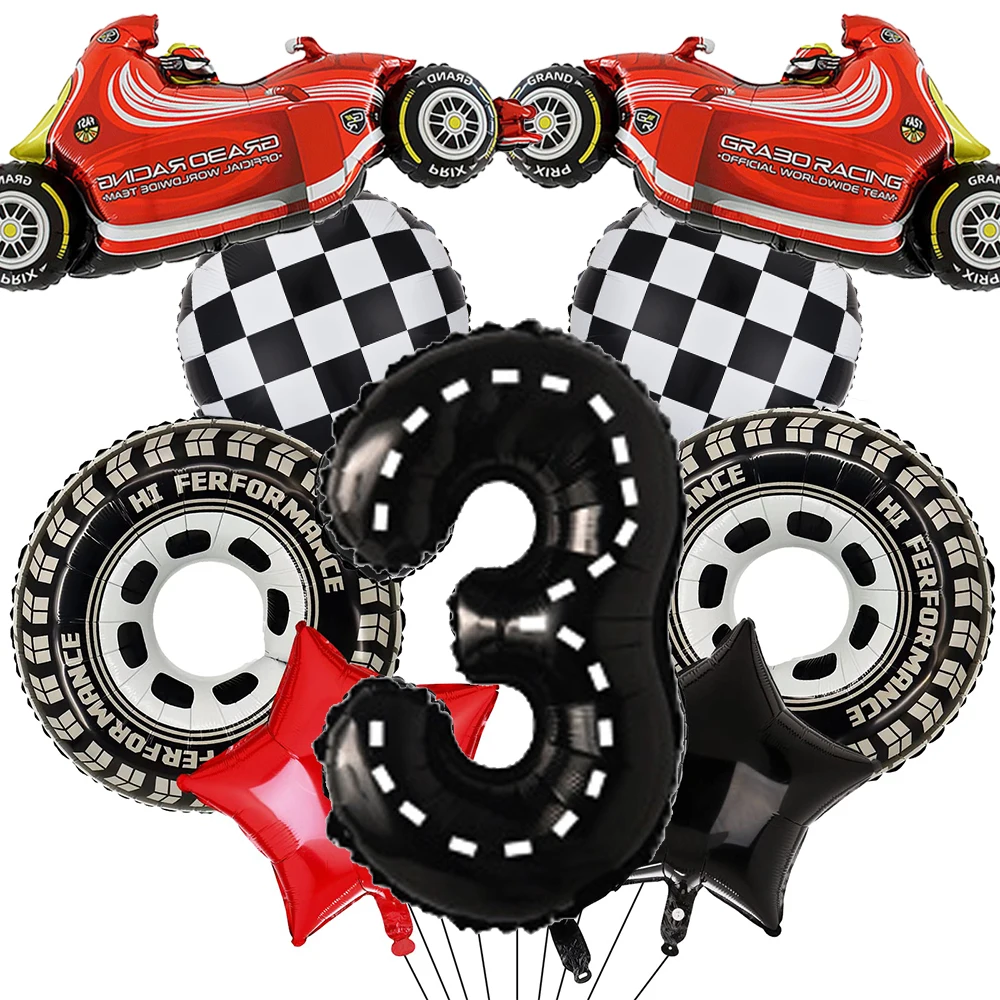 Rennwagen-Geburtstagsdekorationsballons, 40 Zoll, Rennstrecke, schwarzer Zahlenballon für Jungen, Rennwagen-Geburtstag, F1, Party-Dekorationszubehör – Detail 2