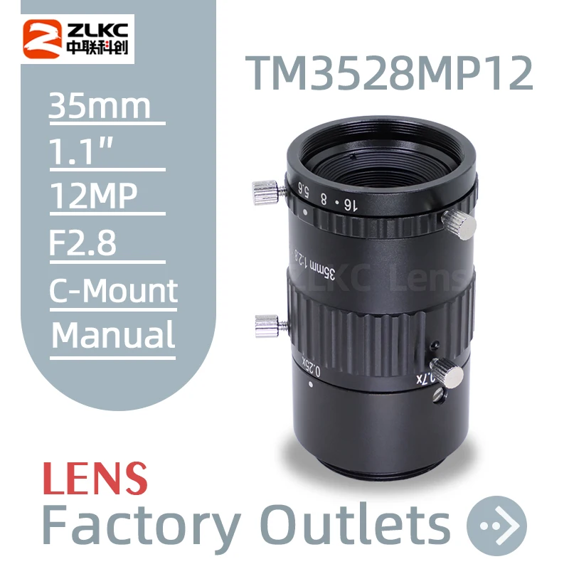 Macro Lens 35 mm Fixed Focus 1.1 Inch Large Sensor Size CMOS 12Megapixels High Resolution C Mount F2.8 Lenses 12MP Cameras